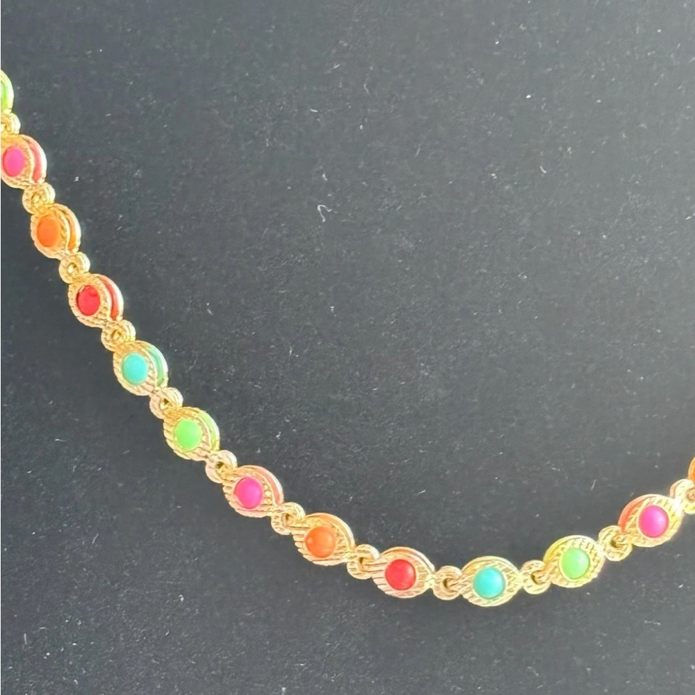 Gold Plated Rainbow Beaded Station Necklace Colorful Dainty Chain NWT - Picture 9 of 10